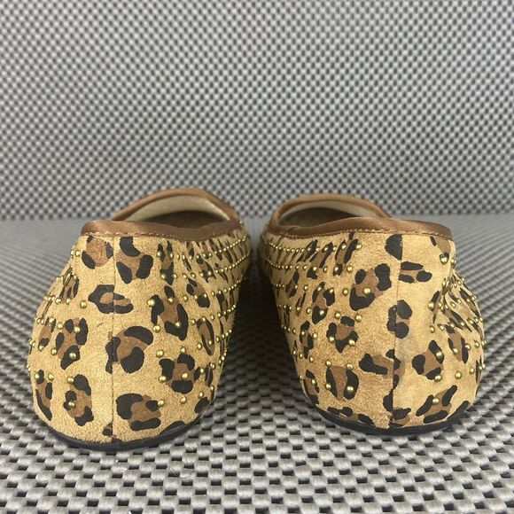 UGG Alloway Studded Ballet Flat Shoes 5 Brown Animal Print Leather Sheepskin - Picture 9 of 12
